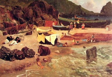 Albert Bierstadt Painting - Fishing Boats at Capri Albert Bierstadt